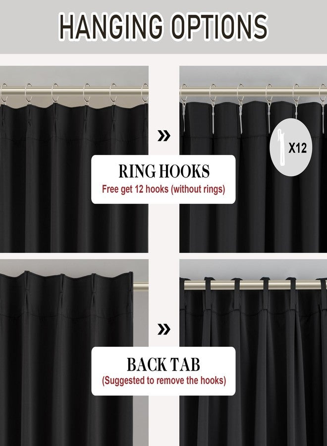 DONREN Black Pinch Pleated Blackout Curtains with Hooks - 104 inch Length Room Darkening Thermal Insulated Window Curtain Panels for Living Room Bedroom 2 Panel 40" Wx104 L - Image 3